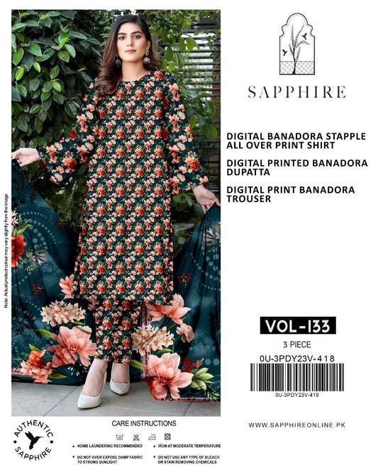 Premium 3-Piece Banadora Staple Suit - Dark Teal & Coral Floral Print