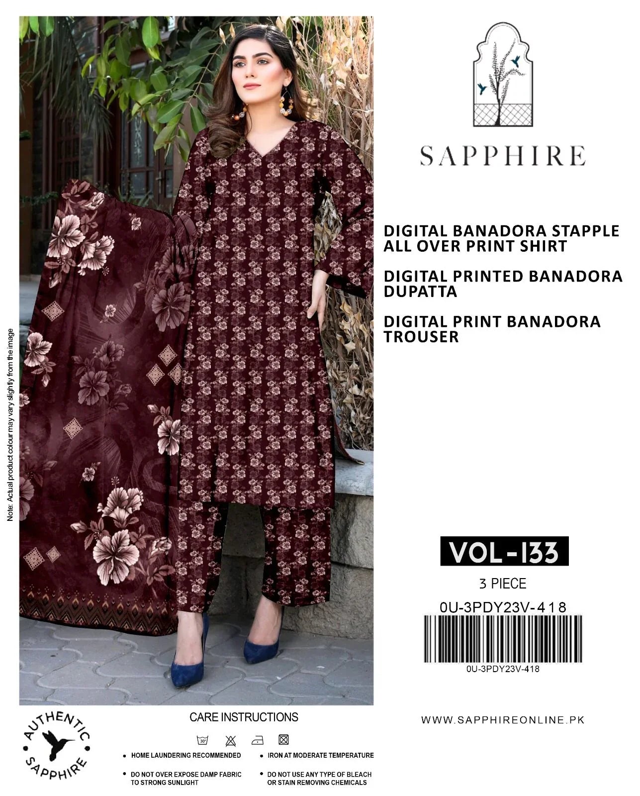 Premium 3-Piece Banadora Staple Suit - Deep Maroon & Beige Floral Print