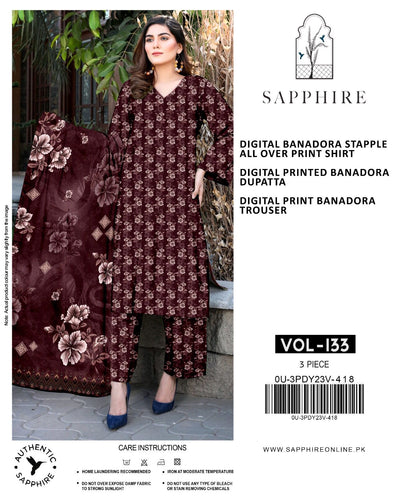Premium 3-Piece Banadora Staple Suit - Deep Maroon & Beige Floral Print