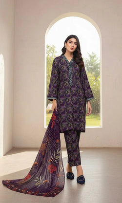 Premium 3-Piece Banadora Staple Suit - Deep Purple Floral Print