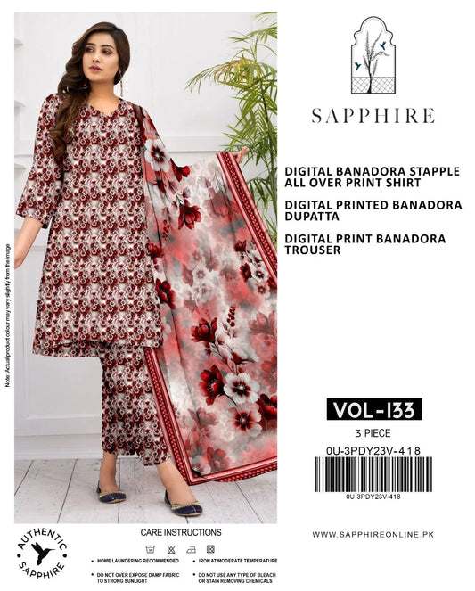 Premium 3-Piece Banadora Staple Suit - Maroon & White Floral Print