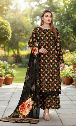 Premium 3-Piece Banadora Staple Suit - Black & Orange Floral Print