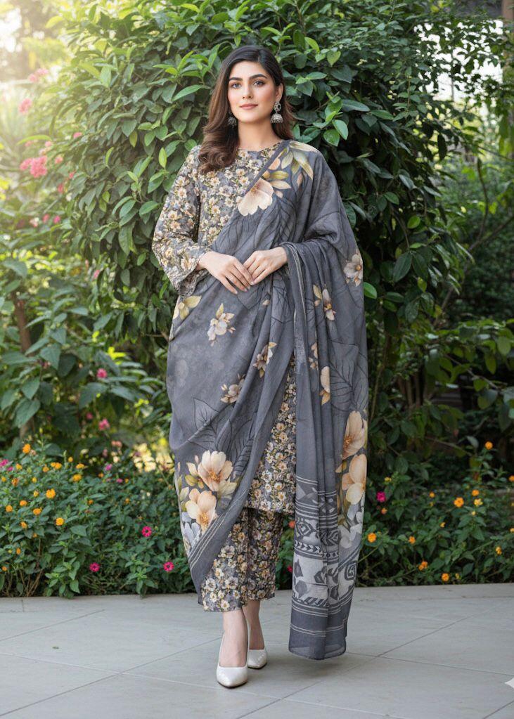 Premium 3-Piece Banadora Staple Suit - Grey & Mustard Floral Print