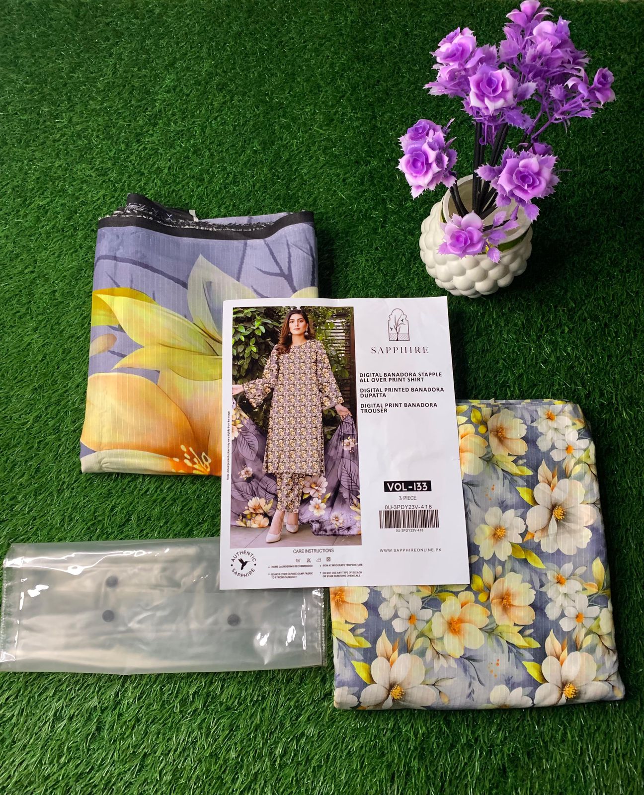 Premium 3-Piece Banadora Staple Suit - Grey & Mustard Floral Print