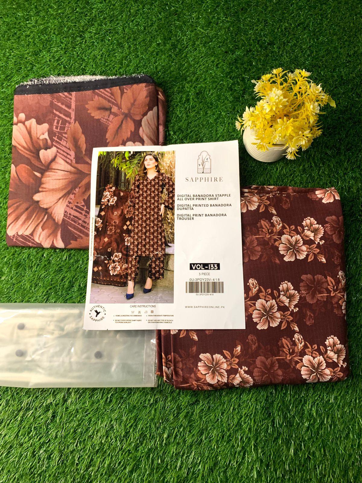 Premium 3-Piece Banadora Staple Suit - Deep Maroon & Beige Floral Print