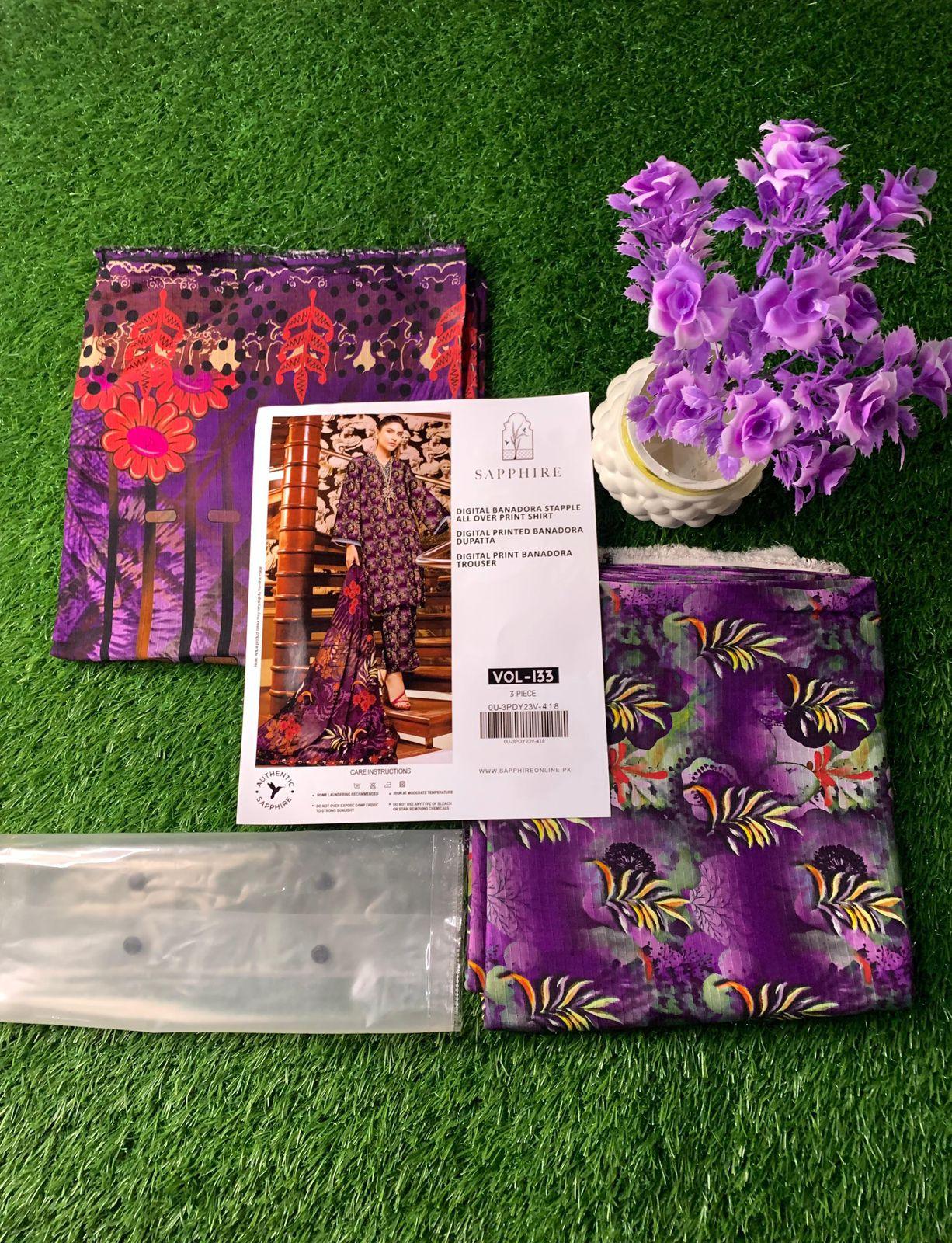 Premium 3-Piece Banadora Staple Suit - Deep Purple Floral Print