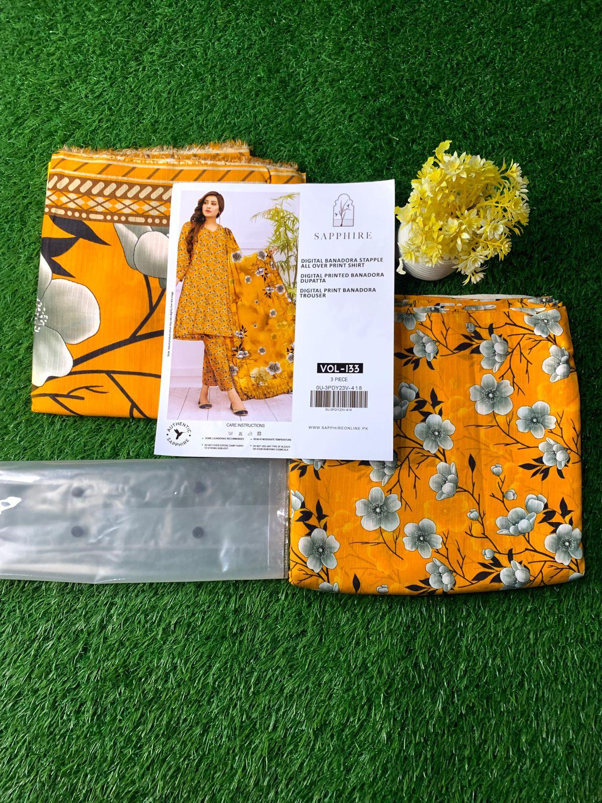 Premium 3-Piece Banadora Staple Suit - Bright Mustard & Grey Floral Print