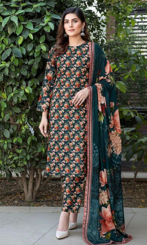 Premium 3-Piece Banadora Staple Suit - Dark Teal & Coral Floral Print