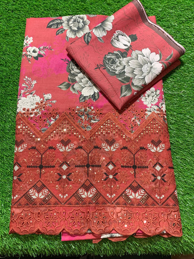 Premium 3-Piece Slub Khaddar Suit – Maroon Grey Floral Edition (Embroidered Daman)