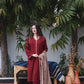 Premium 3-Piece Solid Suit - Maroon Embroidered Khaddar with Shawl
