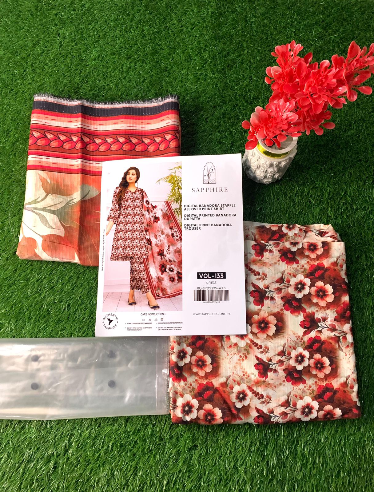 Premium 3-Piece Banadora Staple Suit - Maroon & White Floral Print